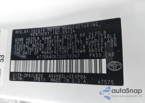 2025 Toyota Camry Xse z USA, uszkodzony, nr VIN 4T1DAACK7SU012347